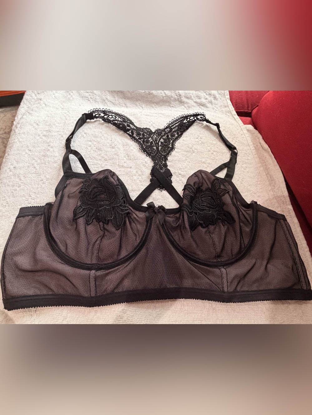 torrid Black Sheer Lace Bralette with Floral Appliqué